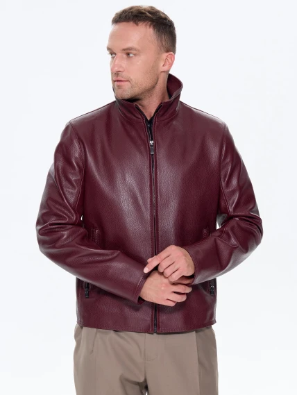 Бордовая мужская кожаная куртка 2010-9, размер 48, артикул 29780-3