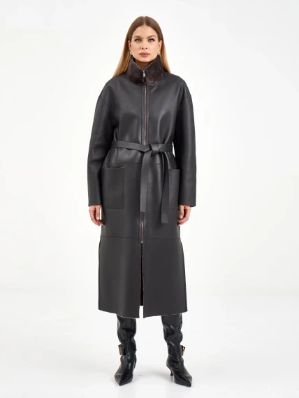 Коричневая длинная женская дубленка 2071, размер 44, артикул 64990-4