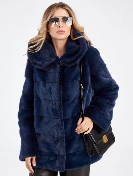 Короткая куртка автоледи из меха норки для женщин 2а-к(к), сине-черная, размер 44, артикул 33900-6