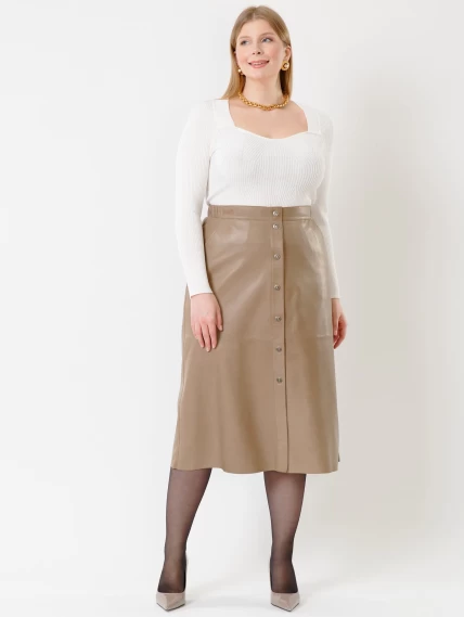 Длинная кожаная юбка 08, серо-коричневая, размер 50, артикул 85310-4