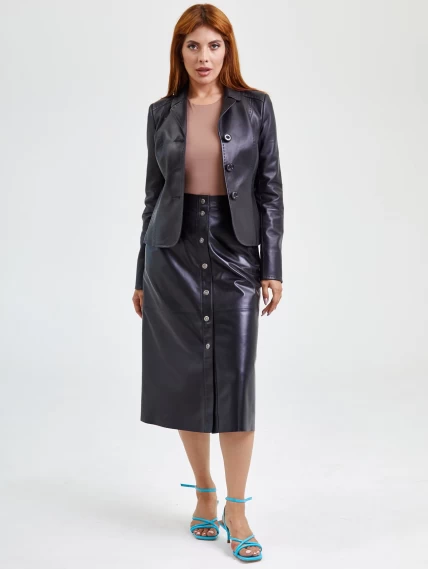 Черная кожаная юбка 08, размер 44, артикул 85551-0