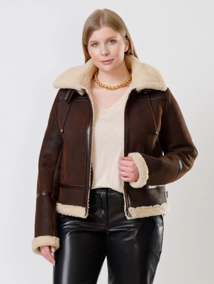 Демисезонный комплект женский: Дубленка 205 + Брюки 03, коричневый/черный, р. 44, арт. 111255-4