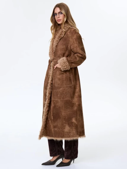 Длинная дубленка из натуральной овчины тиградо для женщин премиум класса 2020, светло-коричневая, размер 44, артикул 62470-4