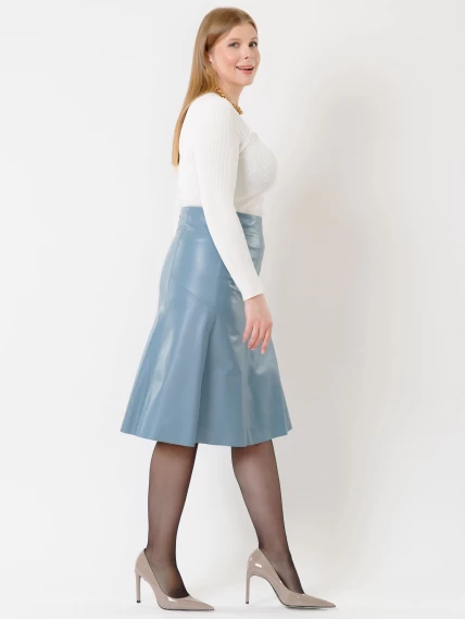 Голубая расклешенная кожаная юбка 04, размер 50, артикул 85411-3