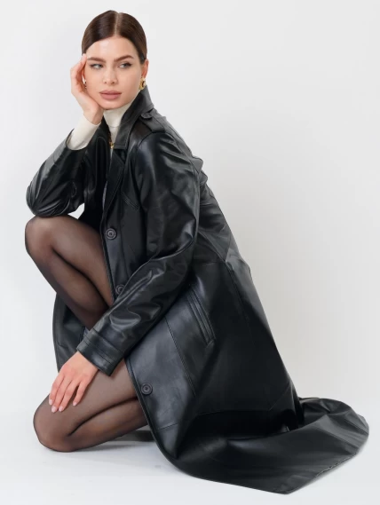 Кожаный комплект женский: Плащ 3010 + Юбка 03, черный, р. 46, арт. 111266-3