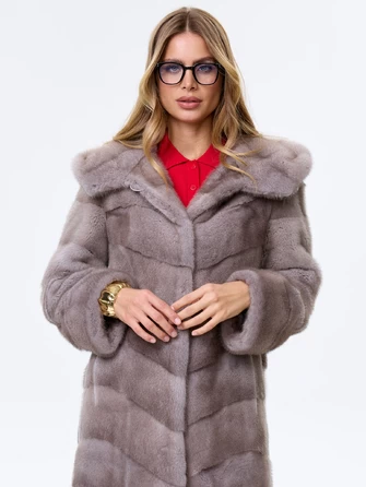 Полупальто с капюшоном из меха норки для женщин Галя(к)-0