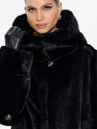 Длинная норковая женская шуба с капюшоном М-102- 664-1