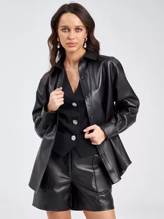 Кожаная женская куртка с поясом премиум класса 02-0