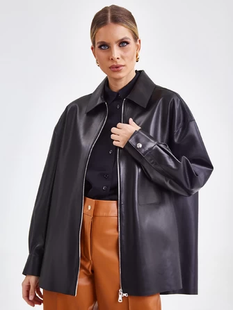 Кожаная женская куртка на молнии премиум класса 03-0