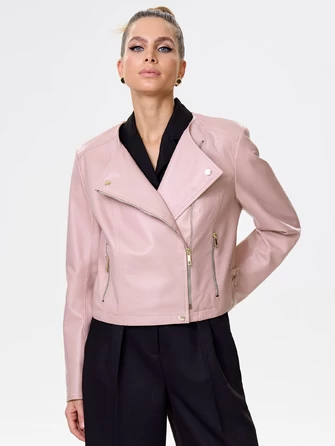 Пудровая кожаная женская косуха 389-0