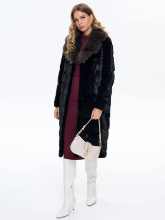 Черная норковая шуба с куницей 2а-1