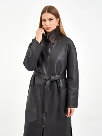 Коричневая длинная женская дубленка 2071-0