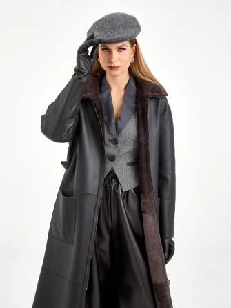 Коричневая длинная женская дубленка 2071-1