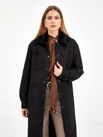 Длинная замшевая женская дубленка 2086-1