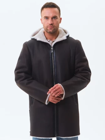 Длинная мужская дубленка из натуральной овчины премиум класса 438-0