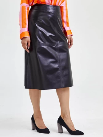 Кожаная юбка миди 09-1